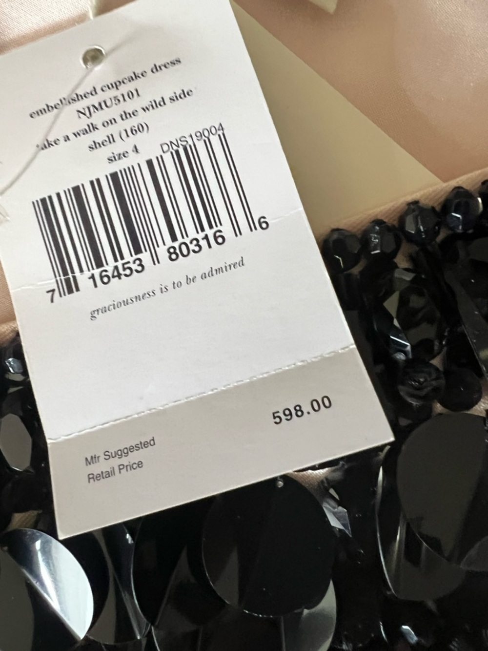 kate spade Cream Mini Dress with Black Beaded Neckline